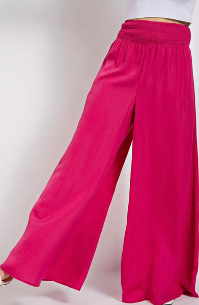 Shandy Washed Satin Wide Leg Pant- Fuchsia