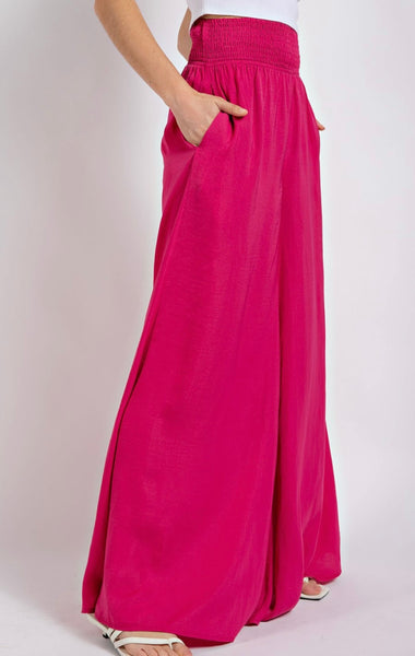 Shandy Washed Satin Wide Leg Pant- Fuchsia