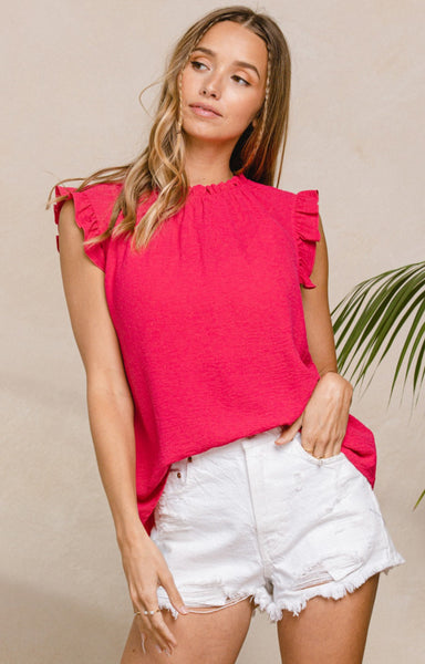 Rachel Ruffle Top- Fuchsia