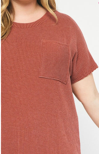 Plus Ribbed Round Neck Short Sleeve Dress