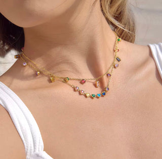 Junie Rainbow Gemstone Heart Necklace