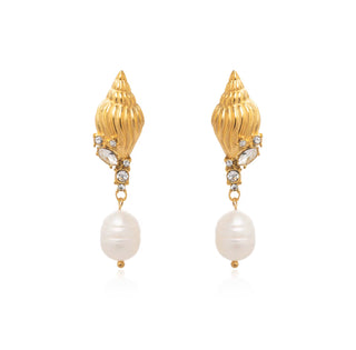 Coastal Treasure Conch Pearl Drop Earrings