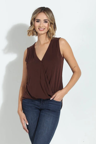 Cindy Cupro Sleeveless Surplice Top- Mocha