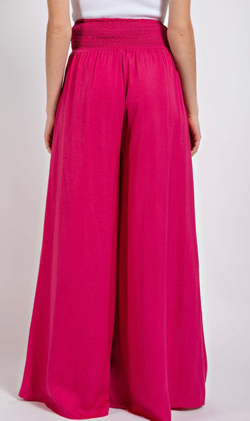 Shandy Washed Satin Wide Leg Pant- Fuchsia