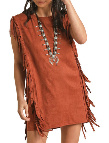 Miranda Micro-Suede Fringe Dress-