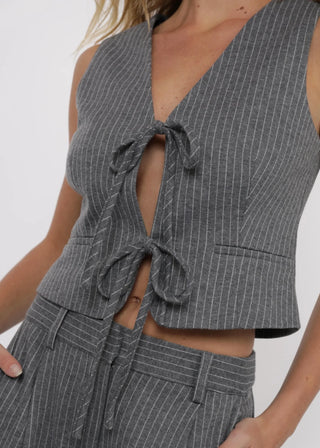 Day To Day Pinstripe Front Tie Vest