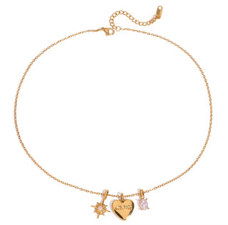 Engraved Mom Heart Multi Charm Necklace
