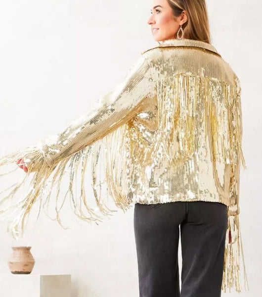 Stella Sequins Fringed Jacket- Gold