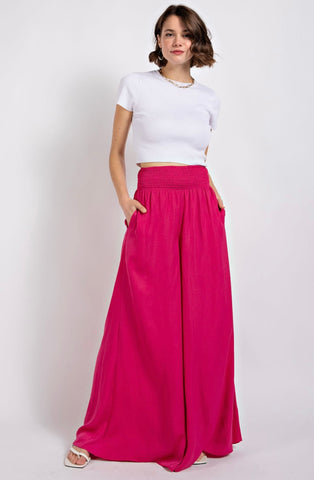 Shandy Washed Satin Wide Leg Pant- Fuchsia