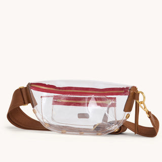 Charles Crossbody Med Clear Mahogany Pebble/Brushed Gold Red Zip