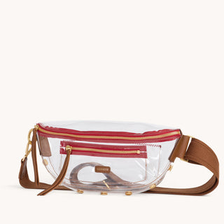 Charles Crossbody Med Clear Mahogany Pebble/Brushed Gold Red Zip