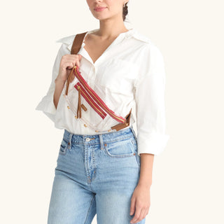 Charles Crossbody Med Clear Mahogany Pebble/Brushed Gold Red Zip