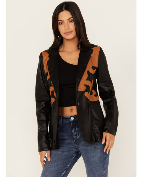 Rock & Rock Roll- Western Detail Faux Leather Blazer