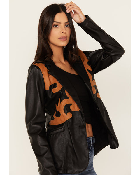 Rock & Rock Roll- Western Detail Faux Leather Blazer