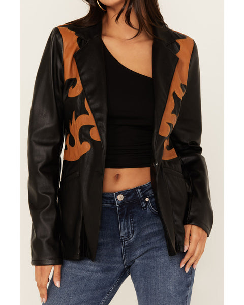 Rock & Rock Roll- Western Detail Faux Leather Blazer