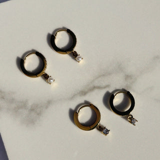 Dainty Pearl Drop Crystal Pave Huggies