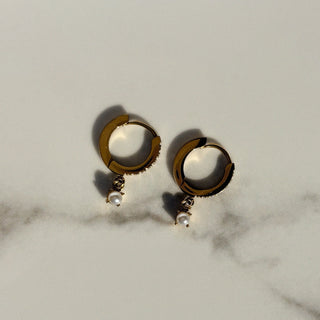 Dainty Pearl Drop Crystal Pave Huggies