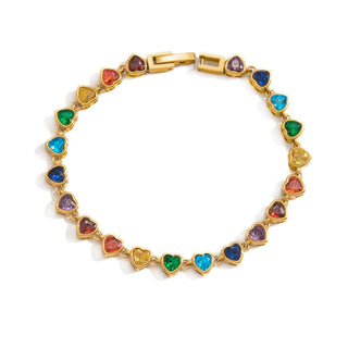 Junie Gold Rainbow Gemstone Crystal Heart Chain Bracelet