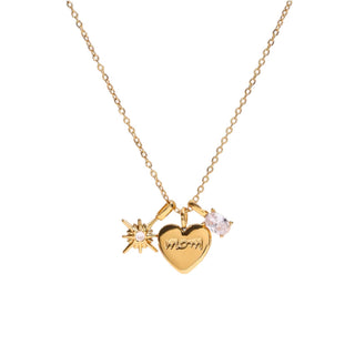 Engraved Mom Heart Multi Charm Necklace