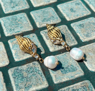 Coastal Treasure Conch Pearl Drop Earrings