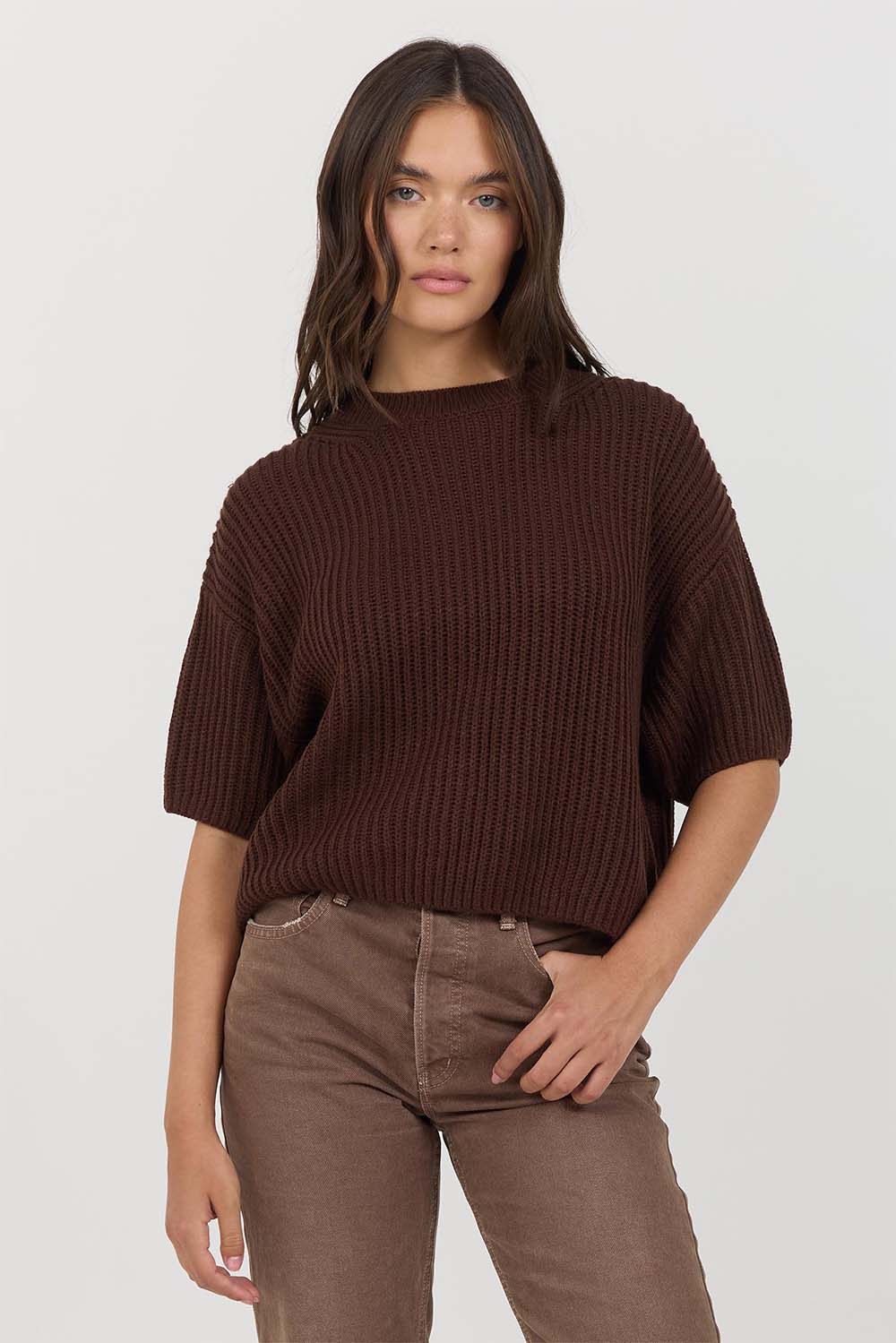 Harper Sweater Tee- Cocoa