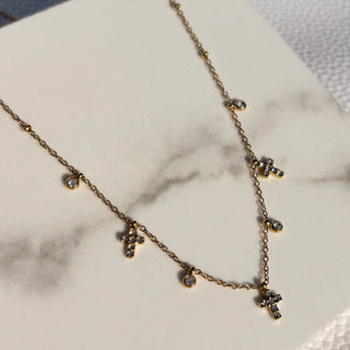 Dainty Crystal Cross Shaker Necklace