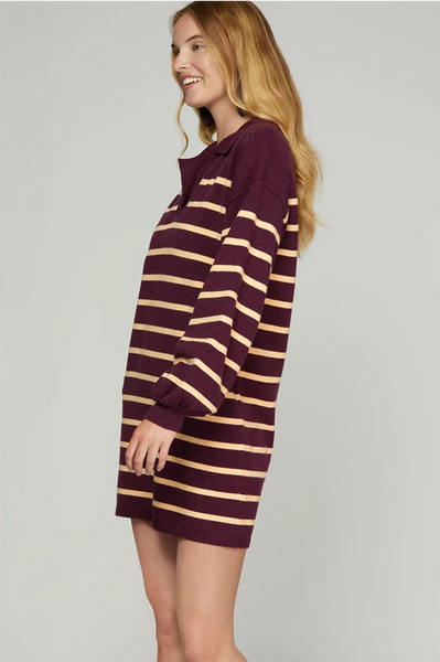 Carly Collared Striped Sweater Dress