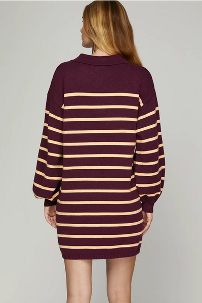 Carly Collared Striped Sweater Dress