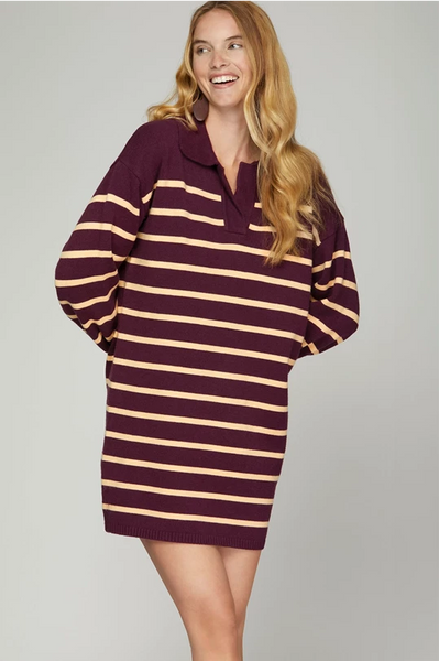 Carly Collared Striped Sweater Dress