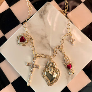 Fire Heart Multi Charm Pendant Necklace