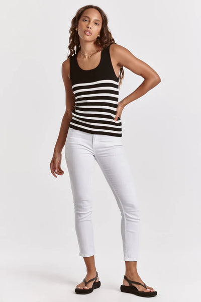 DEAE JOHN-OAK SCOOP NECK TANK BLACK WITH WHITE STRIPES