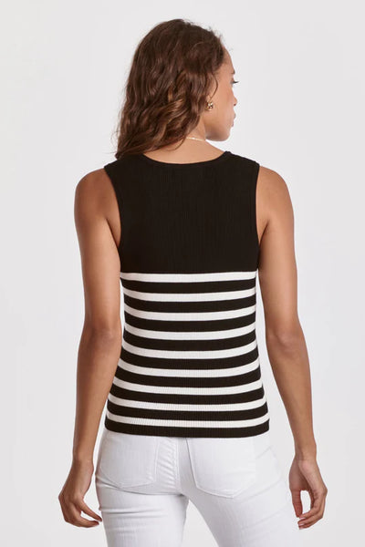 DEAE JOHN-OAK SCOOP NECK TANK BLACK WITH WHITE STRIPES