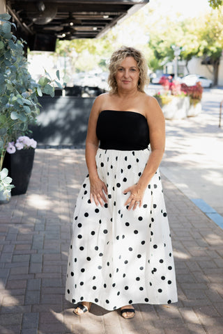 Penelope Polka Dot Strapless Dress
