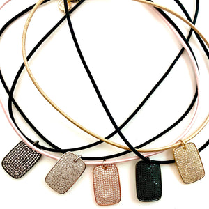 Magnetic Leather Dainty- Pave Dog Tag