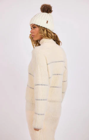 Ivory Silver Martini Metallic Stripe Turtleneck Sweater
