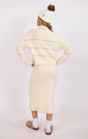 Ivory Silver Martini Metallic Stripe Turtleneck Sweater