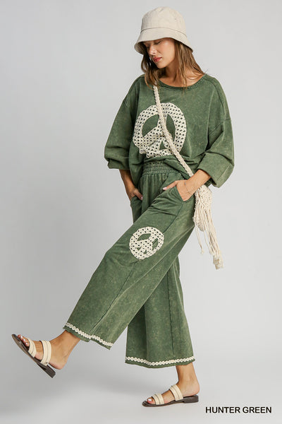 Peace Embellished Mineral Wash- Green