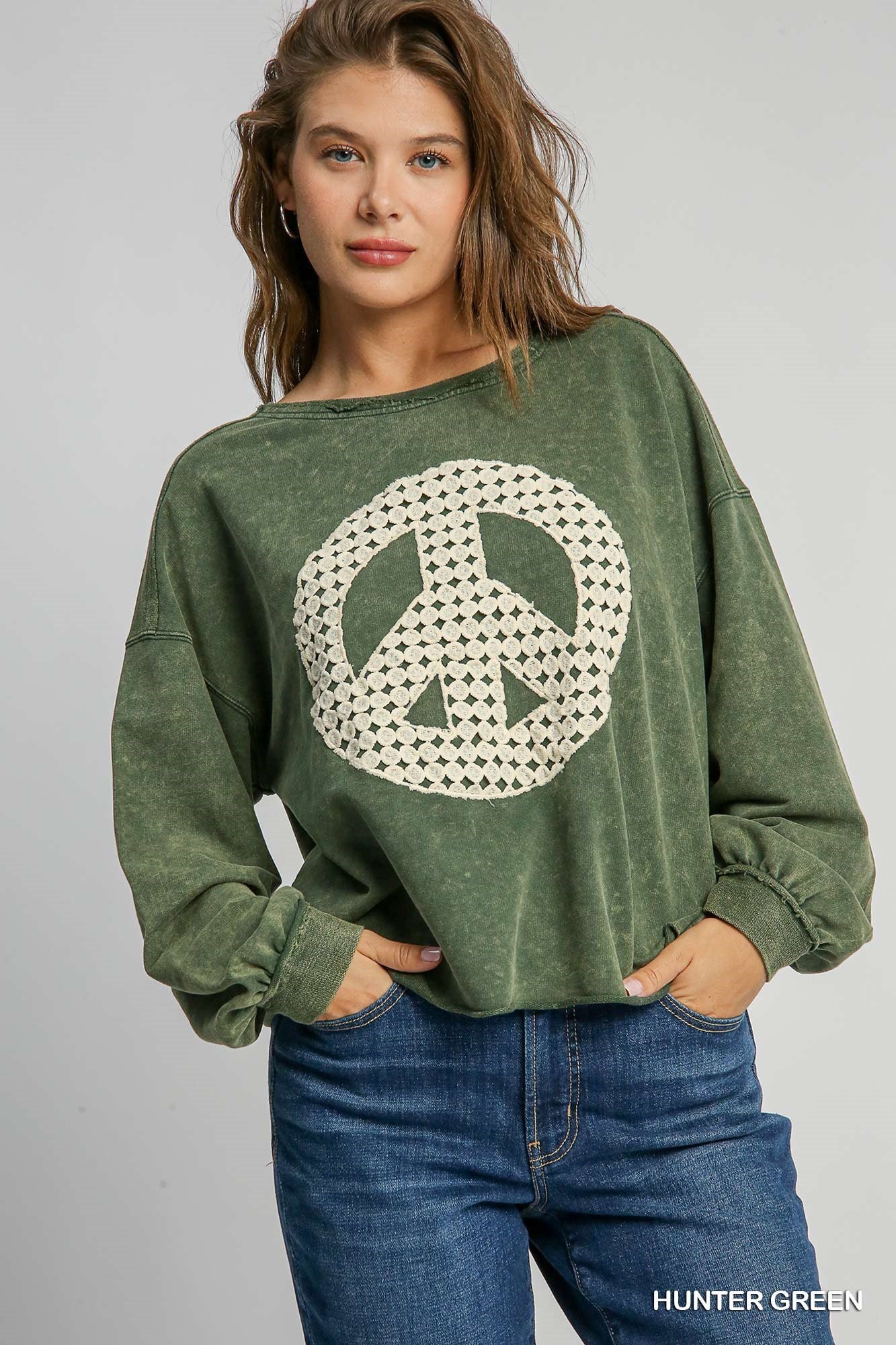 Peace Embellished Mineral Wash- Green