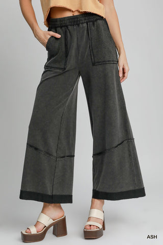 Mineral Washed French Terry Wide Leg Crop Pant