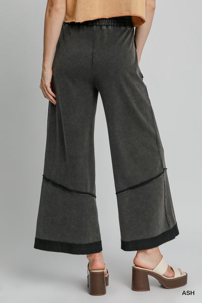 Mineral Washed French Terry Wide Leg Crop Pant