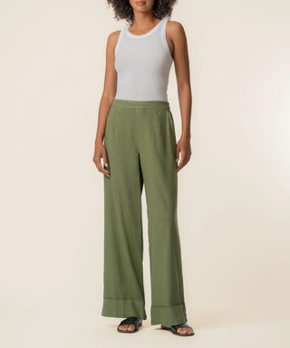 Meg Linen High Rise Linen Wide Leg Pull On Pant