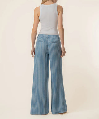 Kut From the Kloth-Ryan Tencel Stripe High Rise Wide Leg in Blue Ribbon