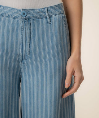 Kut From the Kloth-Ryan Tencel Stripe High Rise Wide Leg in Blue Ribbon