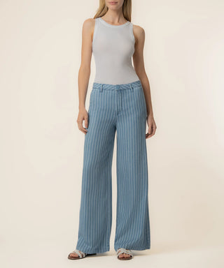 Kut From the Kloth-Ryan Tencel Stripe High Rise Wide Leg in Blue Ribbon