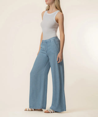 Kut From the Kloth-Ryan Tencel Stripe High Rise Wide Leg in Blue Ribbon