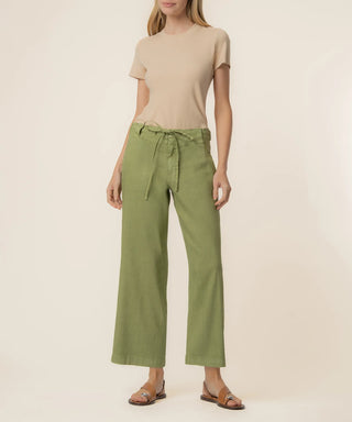 Kut From The Kloth-Kate Linen High Rise Crop Wide Leg in Celery