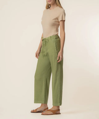 Kut From The Kloth-Kate Linen High Rise Crop Wide Leg in Celery