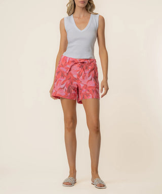 Katie Linen High Rise Short in Red/Fuschia