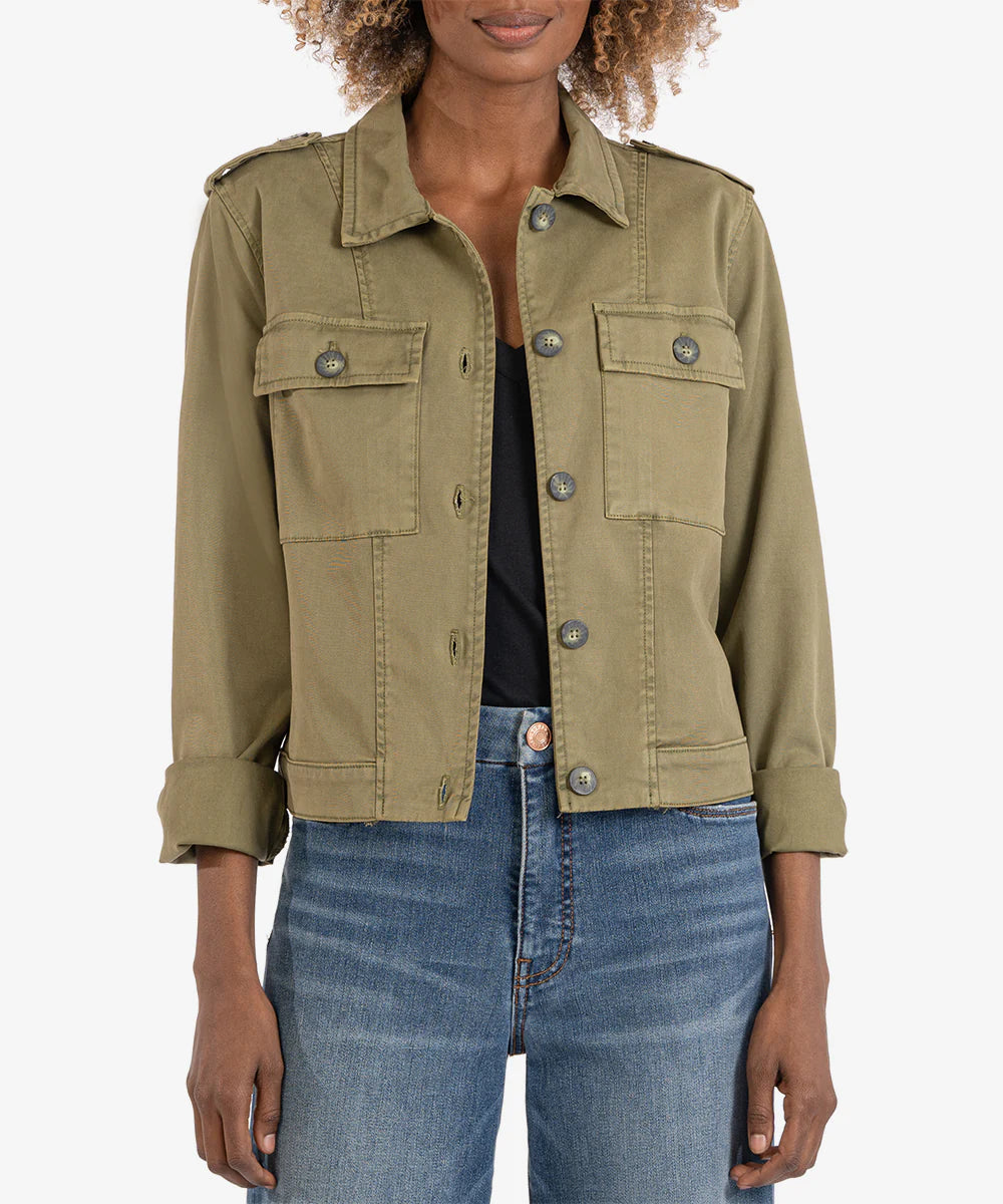 Kut From The Kloth- Rosalyn Twill Trucker Jacket- Olive