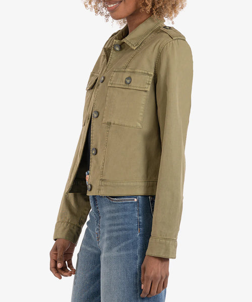 Kut From The Kloth- Rosalyn Twill Trucker Jacket- Olive